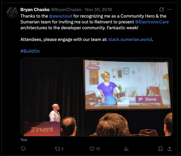 Bryan Chasko presenting Addison at AWS re:Invent 2018